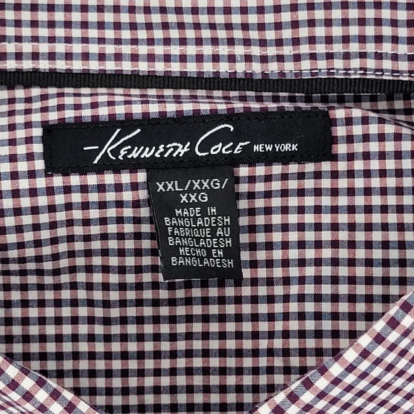 Kenneth Cole Men's 2XL Long Sleeve Button-Up Shirt Red Black Check Pattern - Picture 4 of 8